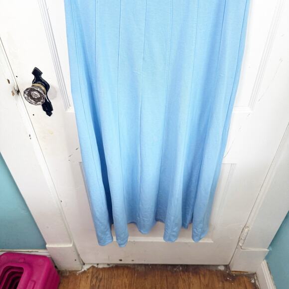 Ann Taylor LOFT Ponte Knit Seamed Flare Sleeveless Midi Dress Blue Size 12 Flowy - Picture 9 of 13